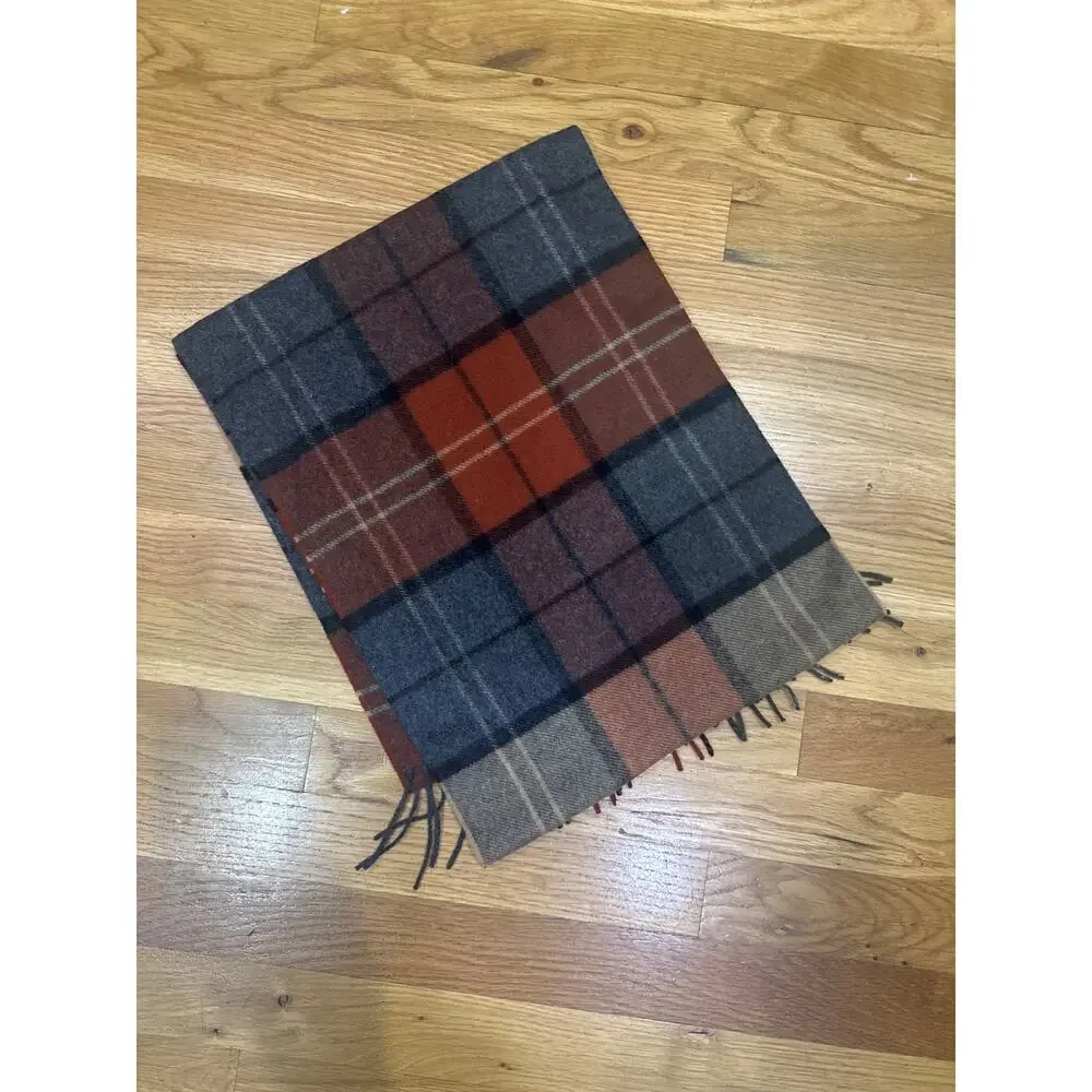Jos. A Bank Cashmere Fringe Scarf Soft and Luxurious Rust Gray Tan Preppy 59x12